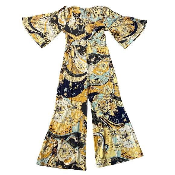 Free People Retro Night Fever Wide Leg Deep V-Neck Jumpsuit Size Medium - Picture 6 of 12